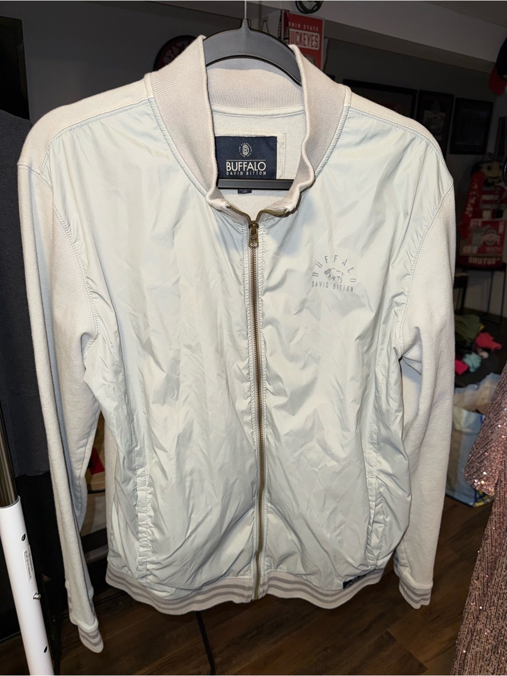 Buffalo David Bitton Men’s Large Mixed Media Bomber Jacket Full Zip Gray